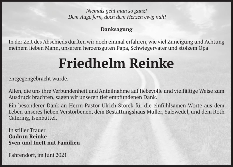  Traueranzeige für Friedhelm Reinke  vom 24.07.2021 aus Magdeburger Volksstimme