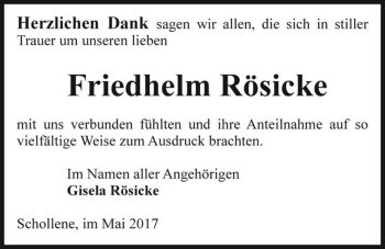 Traueranzeige von Friedhelm Rösicke  von Magdeburger Volksstimme