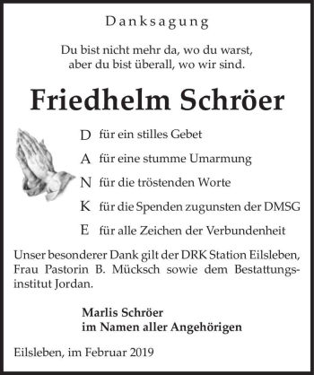 Traueranzeige von Friedhelm Schröer  von Magdeburger Volksstimme