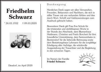 Traueranzeige von Friedhelm Schwarz  von Magdeburger Volksstimme