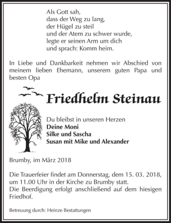 Traueranzeige von Friedhelm Steinau  von Magdeburger Volksstimme