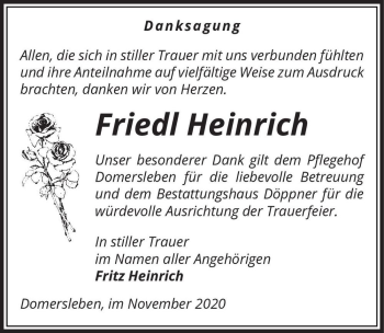 Traueranzeige von Friedl Heinrich  von Magdeburger Volksstimme