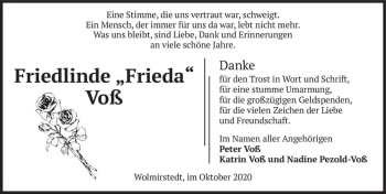 Traueranzeige von Friedlinde Voß  von Magdeburger Volksstimme