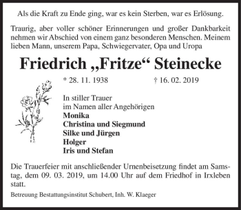 Traueranzeige von Friedrich ,,Fritze