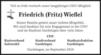 Traueranzeige von Friedrich 