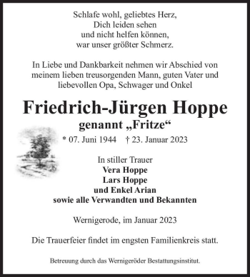 Traueranzeige von Friedrich-Jürgen 