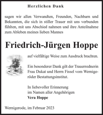 Traueranzeige von Friedrich-Jürgen Hoppe  von Magdeburger Volksstimme