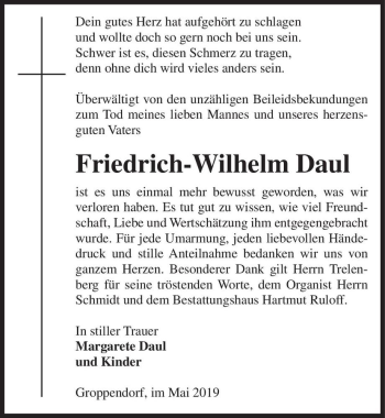Traueranzeige von Friedrich-Wilhelm Daul  von Magdeburger Volksstimme