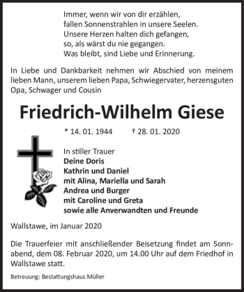 Traueranzeige von Friedrich-Wilhelm Giese  von Magdeburger Volksstimme