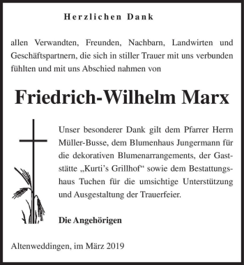 Traueranzeige von Friedrich-Wilhelm Marx  von Magdeburger Volksstimme