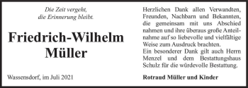Traueranzeige von Friedrich-Wilhelm Müller  von Magdeburger Volksstimme