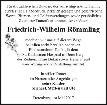 Traueranzeige von Friedrich-Wilhelm Römmling  von Magdeburger Volksstimme
