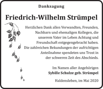 Traueranzeige von Friedrich-Wilhelm Strümpel  von Magdeburger Volksstimme