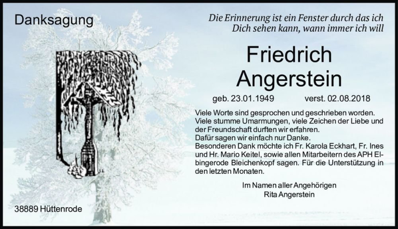  Traueranzeige für Friedrich Angerstein  vom 24.08.2018 aus Magdeburger Volksstimme
