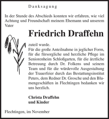 Traueranzeige von Friedrich Draffehn  von Magdeburger Volksstimme