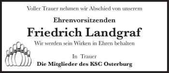 Traueranzeige von Friedrich Landgraf  von Magdeburger Volksstimme