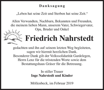 Traueranzeige von Friedrich Nahrstedt  von Magdeburger Volksstimme