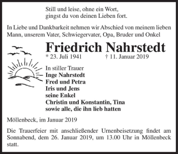 Traueranzeige von Friedrich Nahrstedt  von Magdeburger Volksstimme