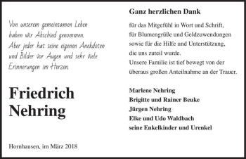 Traueranzeige von Friedrich Nehring  von Magdeburger Volksstimme