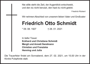 Traueranzeige von Friedrich Otto Schmidt  von Magdeburger Volksstimme