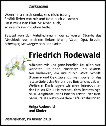 Traueranzeige von Friedrich Rodewald  von Magdeburger Volksstimme