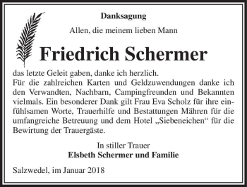 Traueranzeige von Friedrich Schermer  von Magdeburger Volksstimme