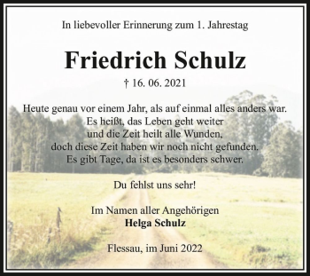 Traueranzeige von Friedrich Schulz  von Magdeburger Volksstimme