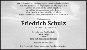 Traueranzeige von Friedrich Schulz  von Magdeburger Volksstimme
