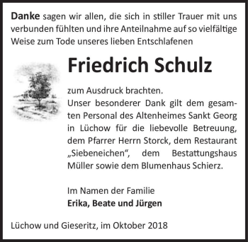 Traueranzeige von Friedrich Schulz  von Magdeburger Volksstimme