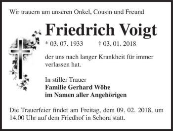 Traueranzeige von Friedrich Voigt  von Magdeburger Volksstimme