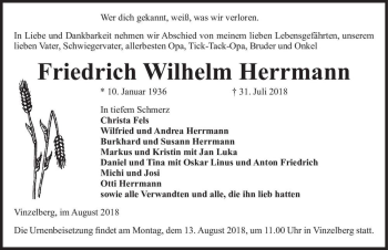 Traueranzeige von Friedrich Wilhelm Herrmann  von Magdeburger Volksstimme