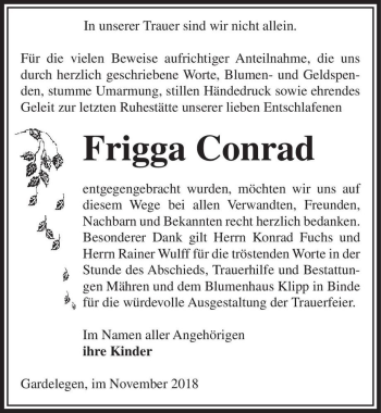 Traueranzeige von Frigga Conrad  von Magdeburger Volksstimme