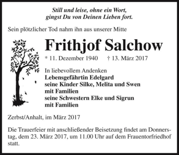 Traueranzeige von Frithjof Salchow  von Magdeburger Volksstimme