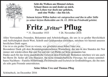 Traueranzeige von Fritz 