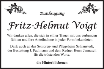 Traueranzeige von Fritz-Helmut Voigt  von Magdeburger Volksstimme