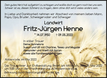 Traueranzeige von Fritz-Jürgen Henne  von Magdeburger Volksstimme