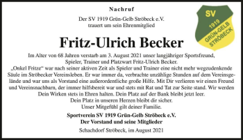 Traueranzeige von Fritz-Ulrich Becker  von Magdeburger Volksstimme