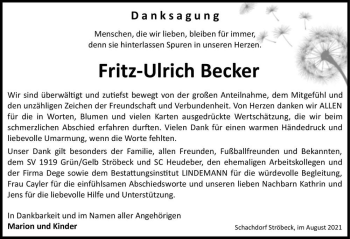 Traueranzeige von Fritz-Urlich Becker  von Magdeburger Volksstimme
