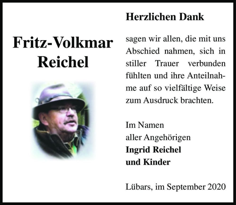  Traueranzeige für Fritz-Volkmar Reichel  vom 26.09.2020 aus Magdeburger Volksstimme