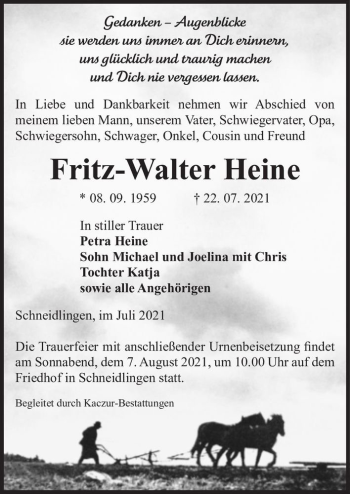 Traueranzeige von Fritz-Walter Heine  von Magdeburger Volksstimme