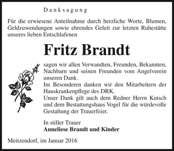 Traueranzeige von Fritz Brandt  von Magdeburger Volksstimme