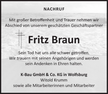 Traueranzeige von Fritz Braun  von Magdeburger Volksstimme
