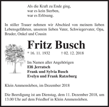 Traueranzeige von Fritz Busch  von Magdeburger Volksstimme