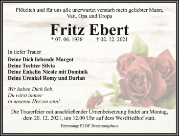 Traueranzeige von Fritz Ebert  von Magdeburger Volksstimme