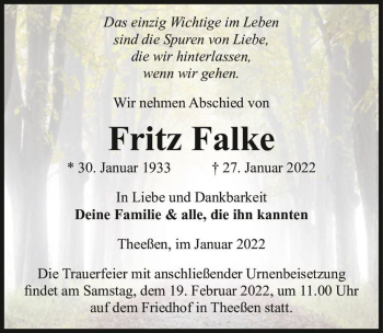 Traueranzeige von Fritz Falke  von Magdeburger Volksstimme