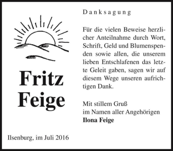 Traueranzeige von Fritz Feige  von Magdeburger Volksstimme