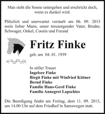 Traueranzeige von Fritz Finke  von Magdeburger Volksstimme