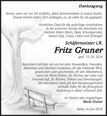 Traueranzeige von Fritz Gruner  von Magdeburger Volksstimme