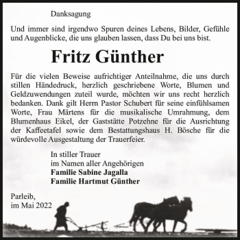 Traueranzeige von Fritz Günther  von Magdeburger Volksstimme