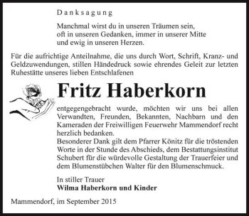Traueranzeige von Fritz Haberkorn  von Magdeburger Volksstimme